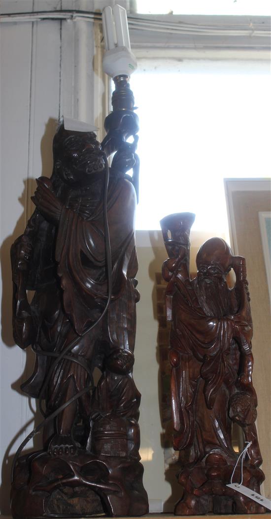 Carved Chinese figural lamp & another figure